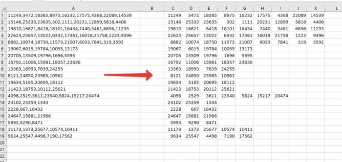Делим текст по ячейкам в Excel