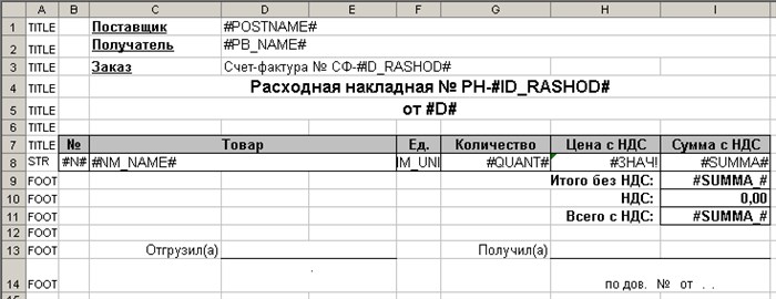 Пример шаблона отчета Excel для генератора отчетов