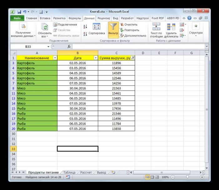 Фильтрация произведена в Microsoft Excel